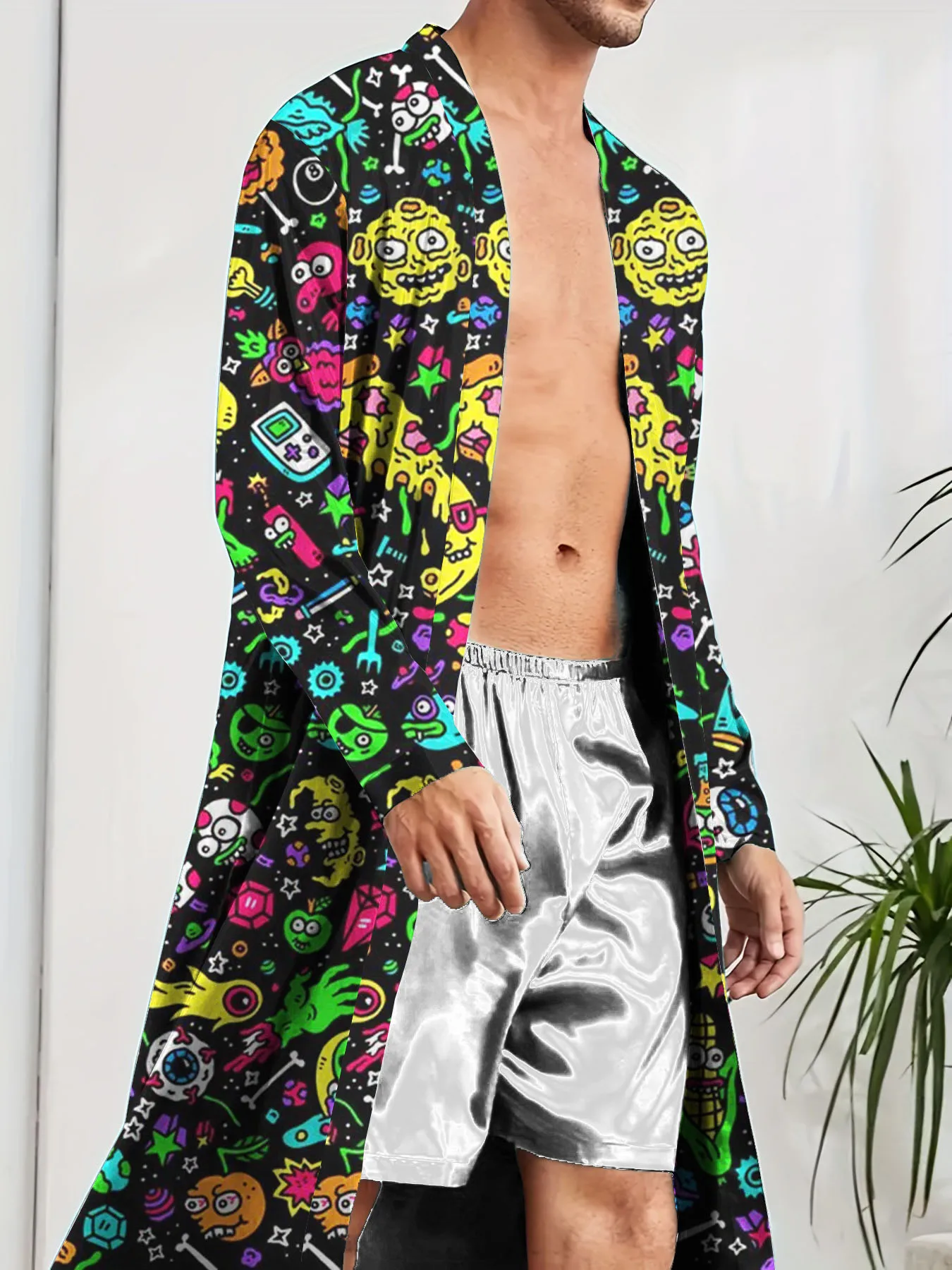 

Men's Robes 2025 New 3D Printed men's Skin Friendly Silky Sleeping Robe For All Seasons High end Casual Bathrobe Long Nightgown
