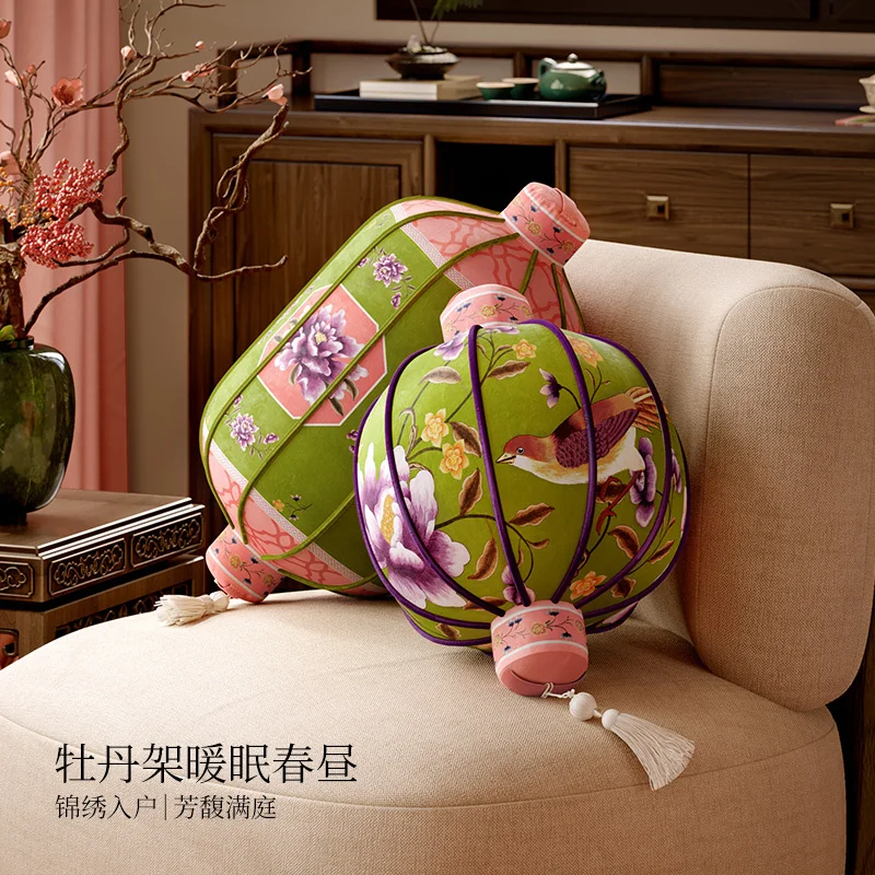Ball Pillow With Insert Asia New Chinese Style Lanterns Cushion Floral Bird Print Vintage French for Couch Sofa Bedroom Round