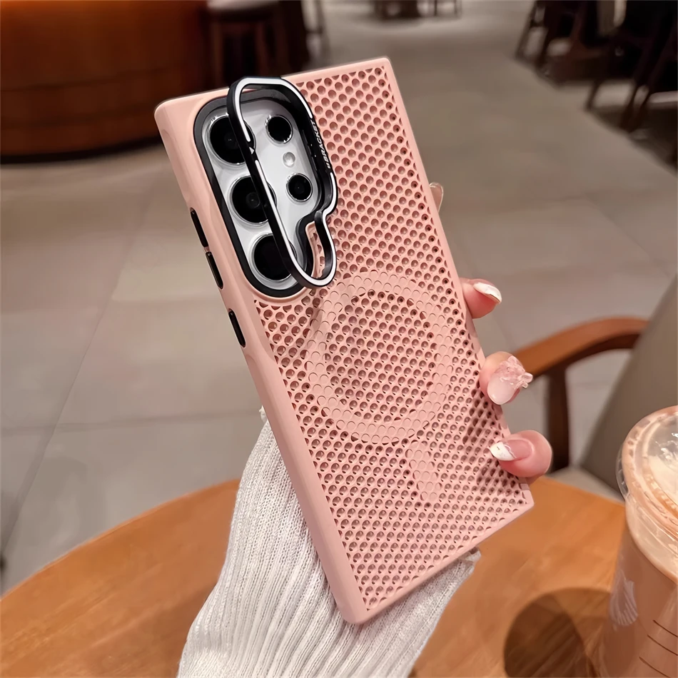 Luxuriöse, atmungsaktive Schutzhülle aus Mesh-Material für Samsung Galaxy S26, S24 Ultra, S25 Plus, mit Magnetfunktion für Magsafe, als Ständer nutzbar, kühlend und stoßfest. – Detail 10