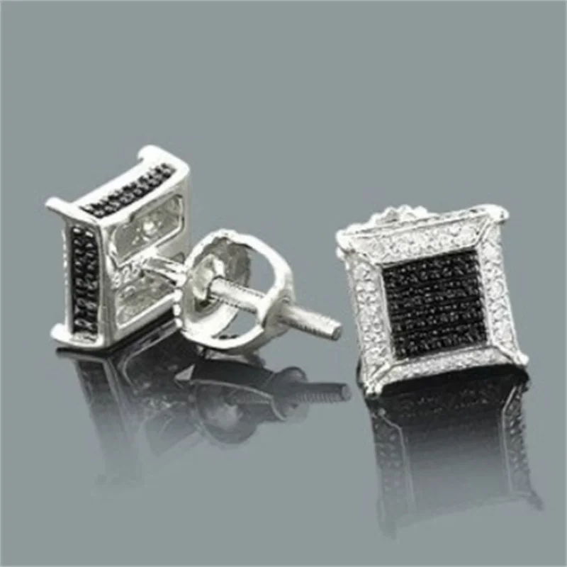 Modische Personalisierte Schwarze Klare Synthetische Zirkonia Quadratische Ohrstecker für Damen und Herren im Hip-Hop-Stil Klassisches Party-Schmuck-Accessoire