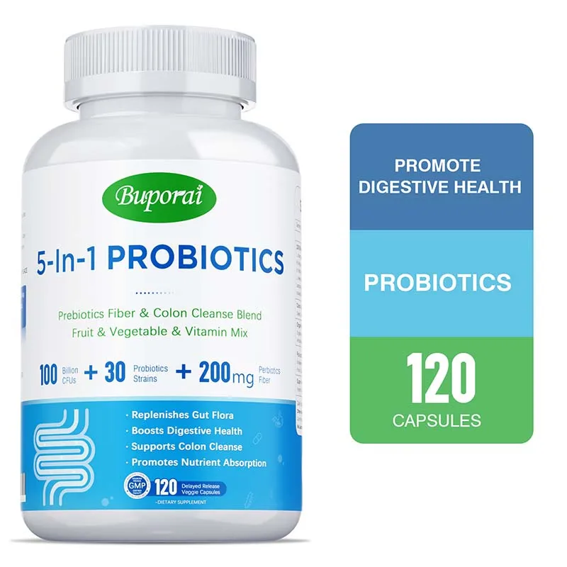 

5-in-1 Probiotics - Contains Prebiotics and Enzymes To Support Urinary Tract Health, Improve Digestion and Boost Immunity
