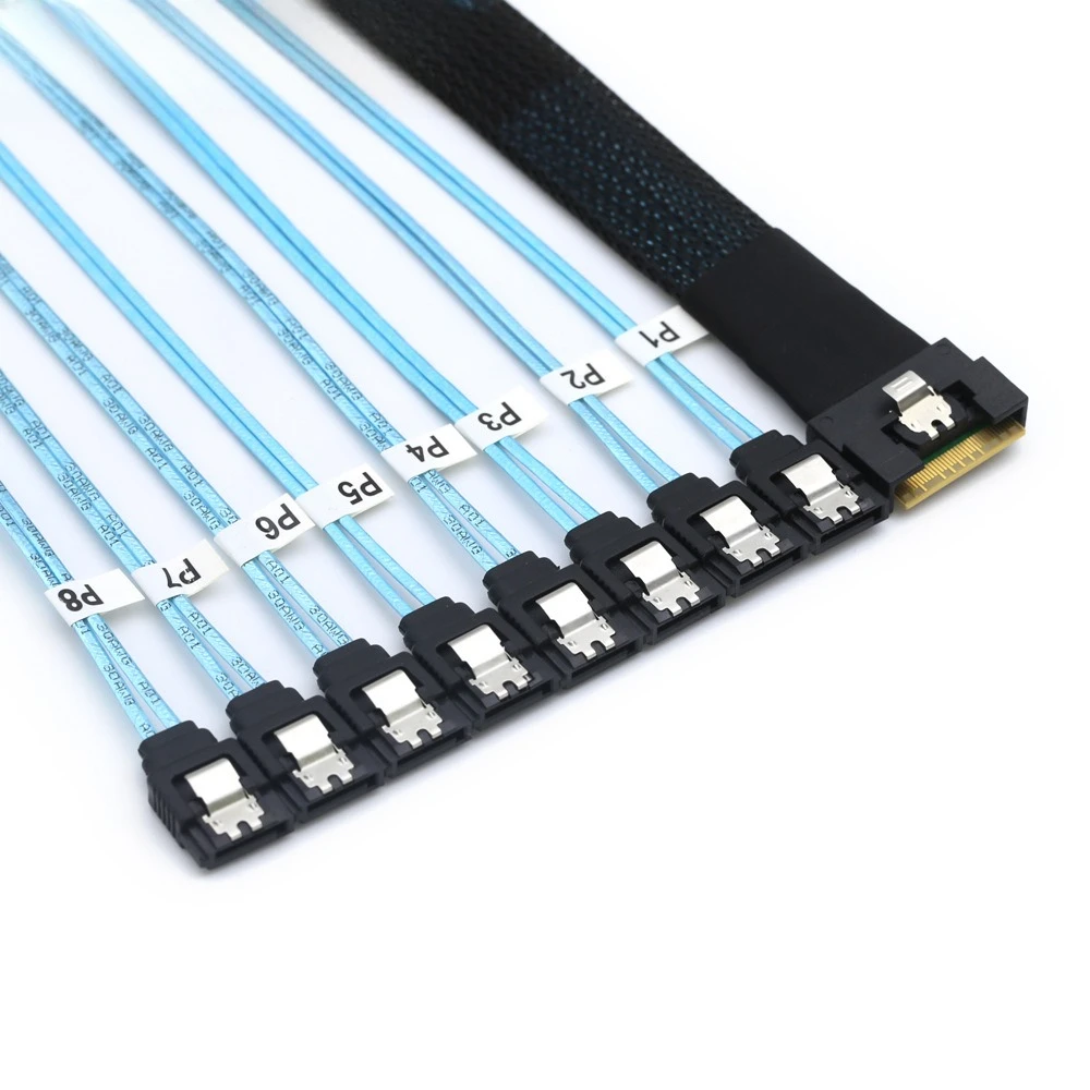 Slimline SAS SFF-8654 8I شامل مضاد للانحراف المكونات الإضافية إلى 8X SATA مستقيم الرأس القرص الصلب تحويل كابل طول 0.5 متر 0.8 متر 1 متر