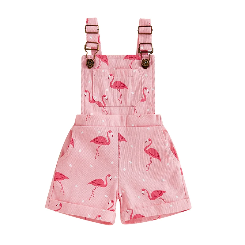 Kids Girl Denim Overalls Romper Casual Summer Flamingo Print Jean Jumpsuit for Newborn Toddler Cute Clothes