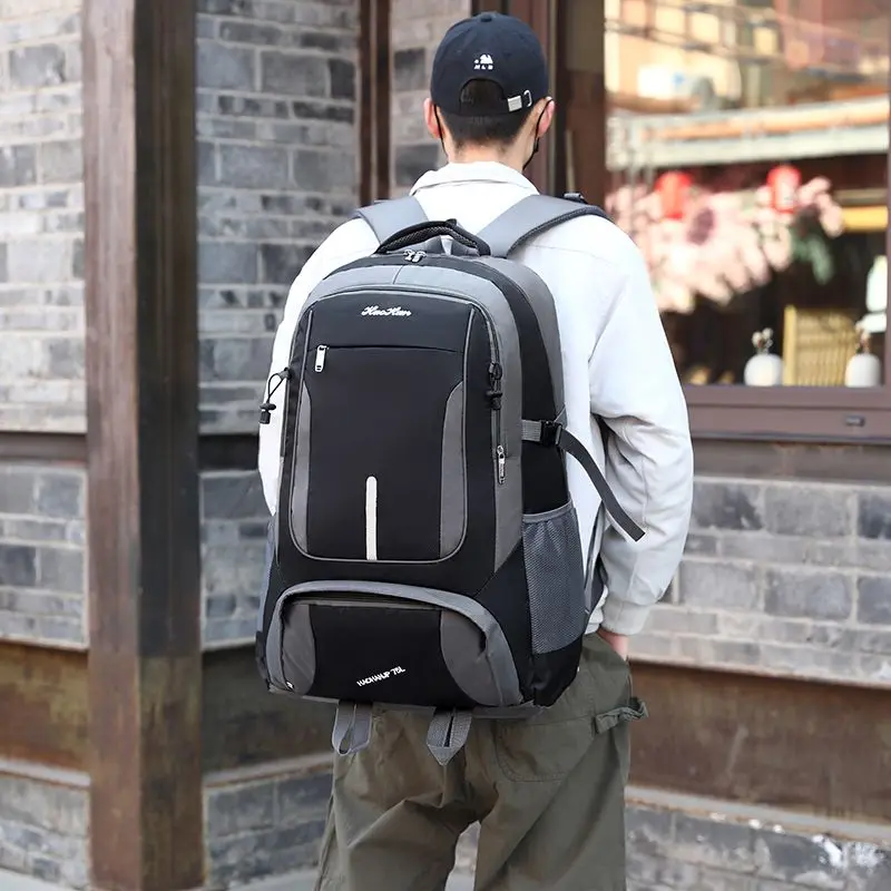 Large Capacity Waterproof Travel Backpack Men's Outdoor Hiking Bag Women's Tourist Shoulder Bag Oxford Cloth Zipper Closure