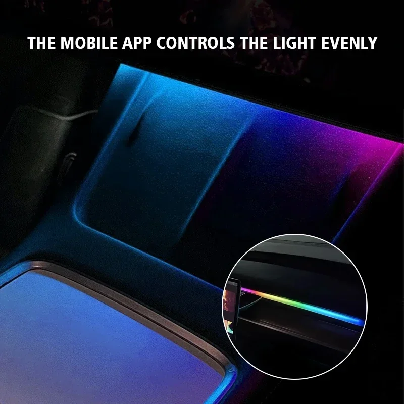 For Tesla Model 3 Y Center Console Dashboard Wireless Charging RGB Neon LED Light Strip Musical Rhythm USB Power APP Control