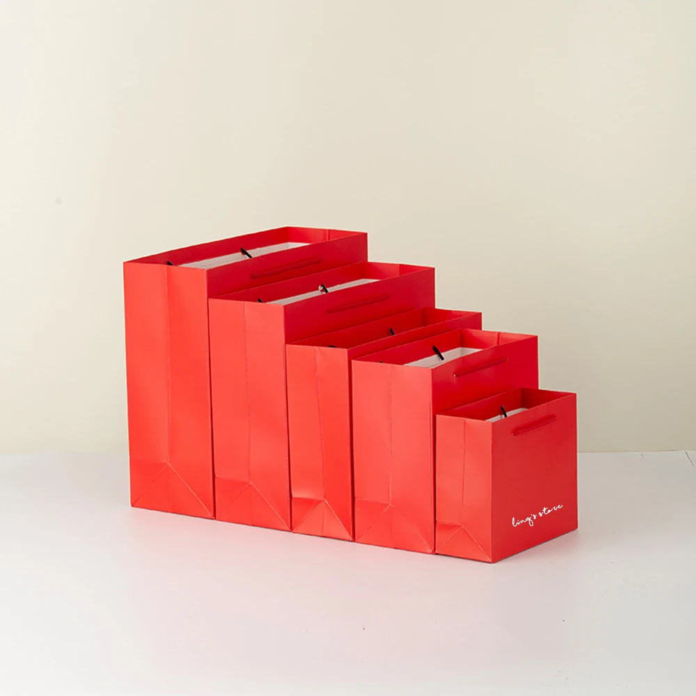 

50Pcs Bulk Personalized Red Jewelry Paper Handle Gift Bag Shopping Tote Handbag Boutique Clothes Cosmetic Perfume Makeup Pockets