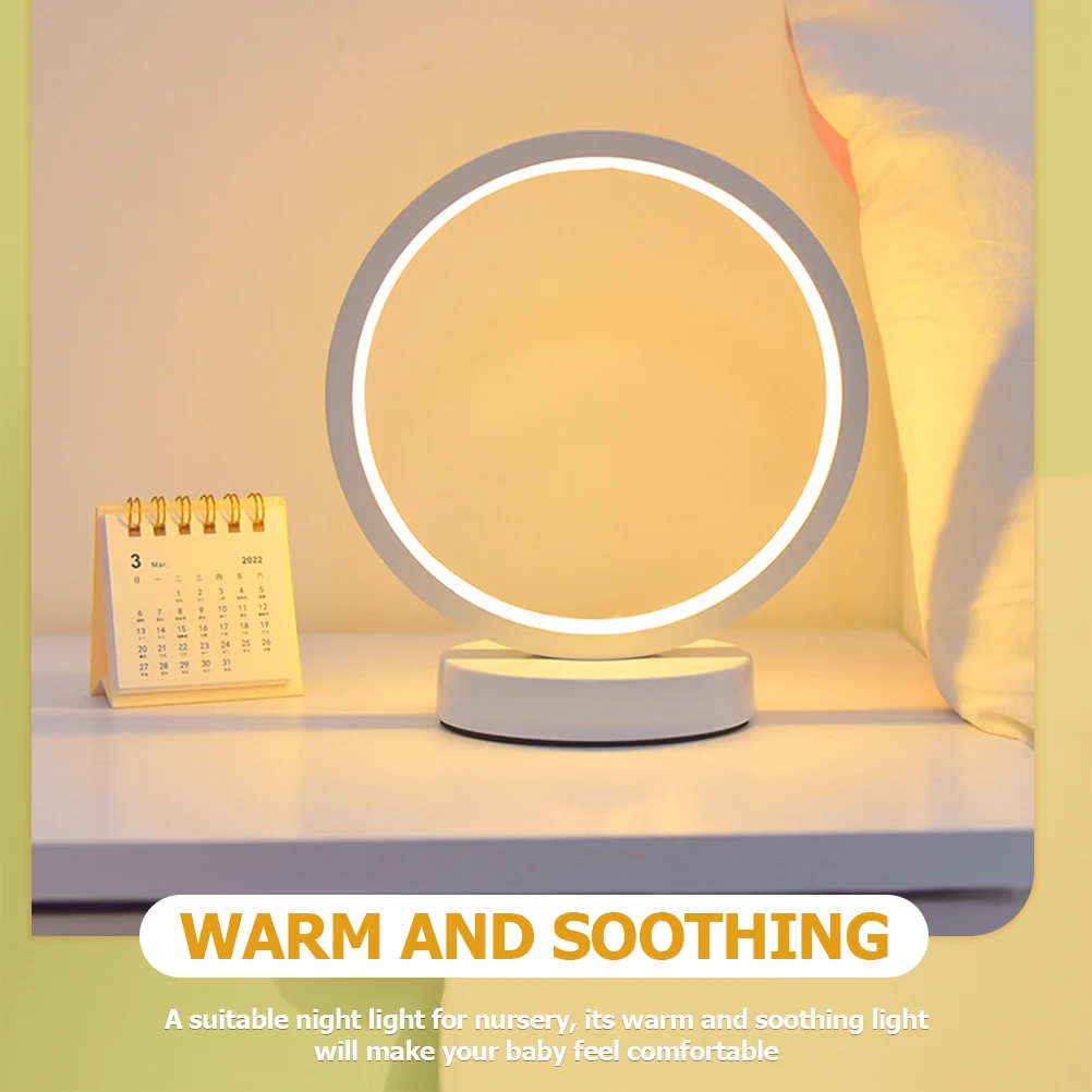 

Nordic Bedroom Bedside Lamp Warm LED Night Light Small Remote Saving Eye Protection White Round Design Desk Lamp
