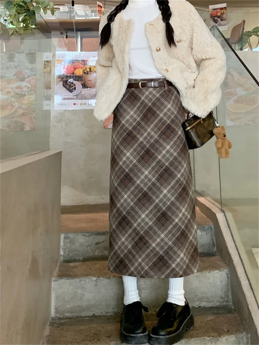 Alien Kitty Office Lady cappotti donna elegante Chic Plaid gonne lunghe abiti 2024 Sweet Spring Daily New Fashion Gentle Sets