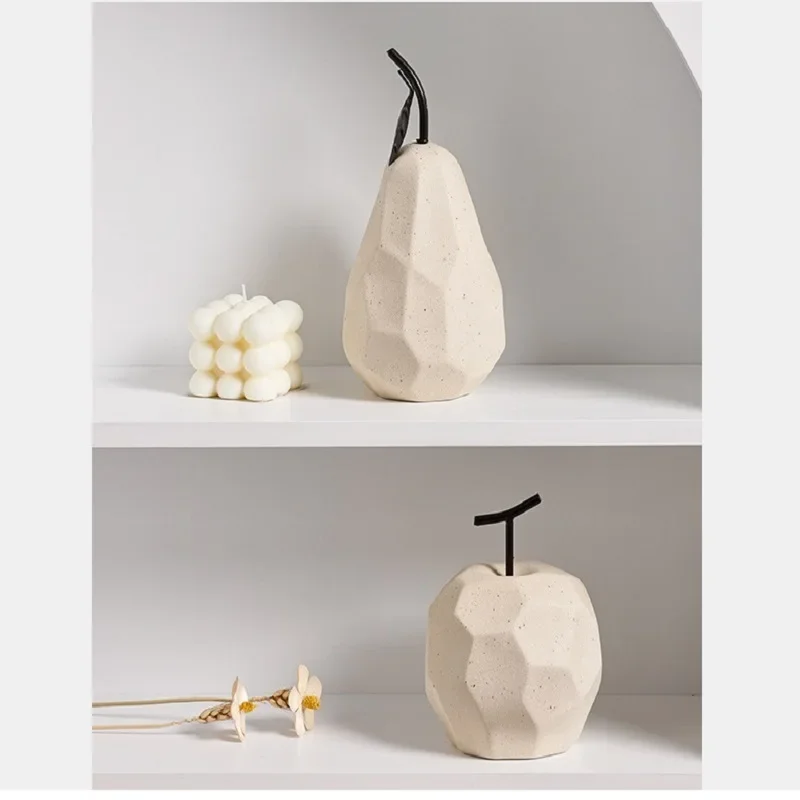 Nordic Sculpture Figurines For Interior Office Desk Accessories Home Decor Pear Apple Ceramic Decor Abstract Fruit Ornaments