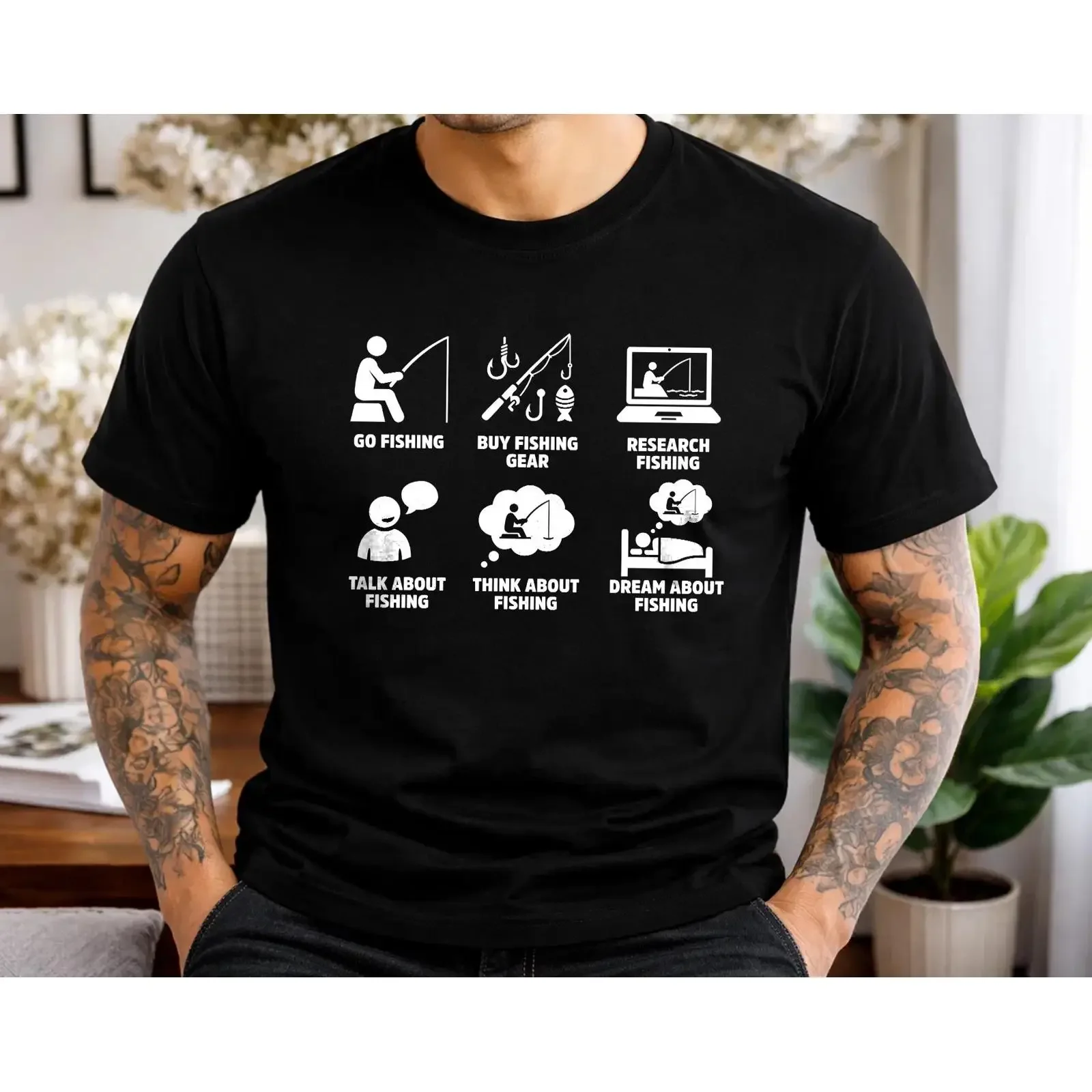 Men's Funny Things I Do In My Spare Time Fishing T Shirt Casual Fisherman Fathers Day for Dad vintage Washed Breathable homme