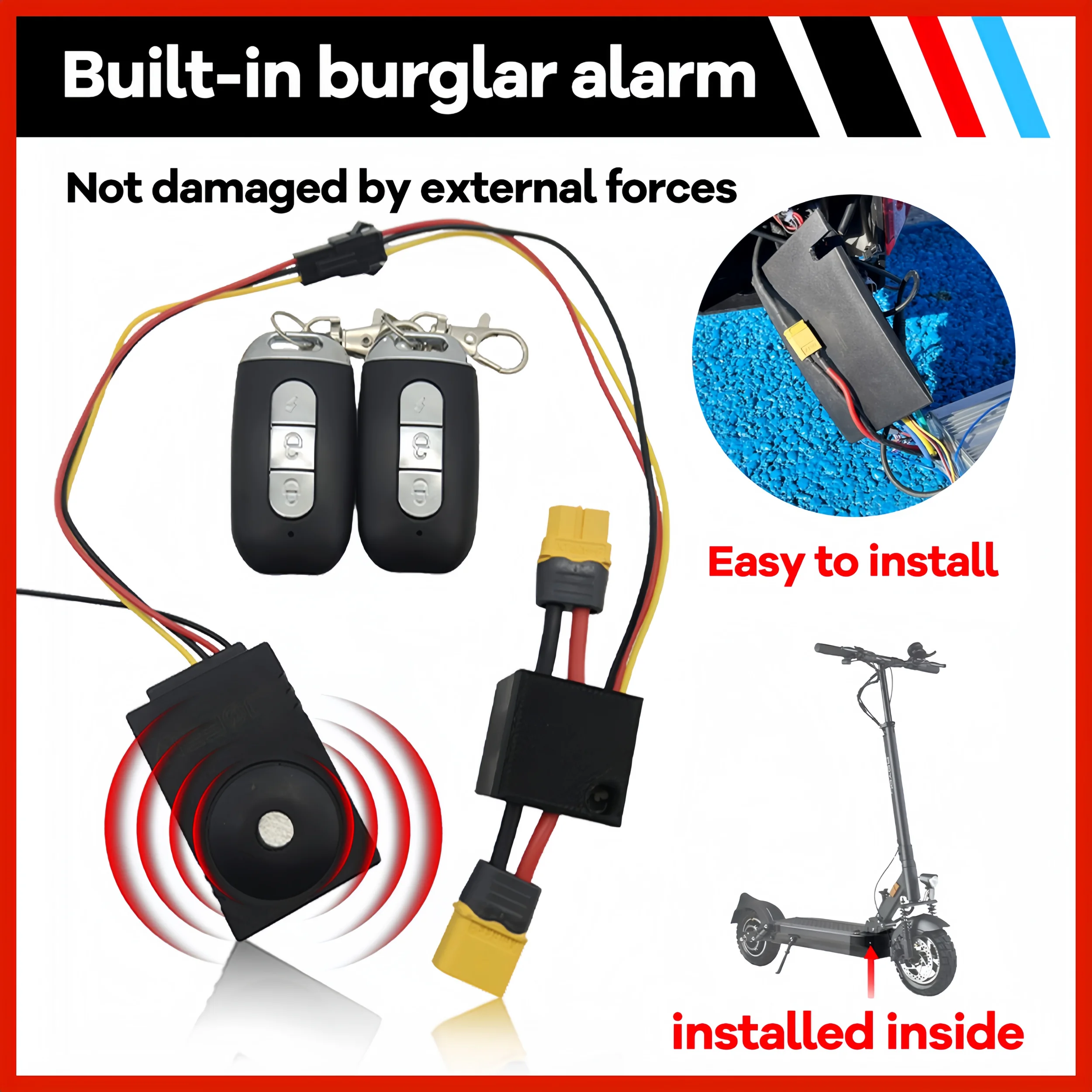 إنذار عالمي مضاد للسرقة 29-68 فولت للسكوتر الإلكتروني/الدراجة الإلكترونية، طاقة عالية مخفية، جهاز تحكم عن بعد، إيقاف تشغيل الصوت بصوت عالٍ، مقاوم للماء