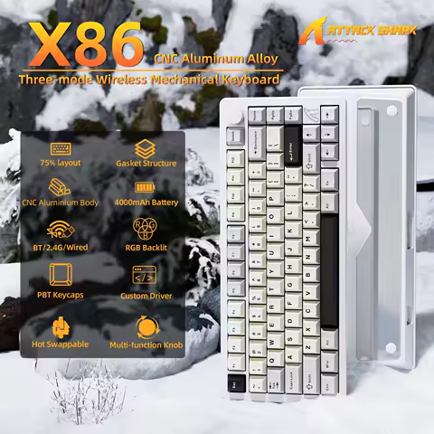 ATTACK SHARK X86 75% Aluminum CNC Wireless Mechanical Gaming Keyboard with Volume Knob,82 Key Gasket Hot Swappable RGB Custom Ke