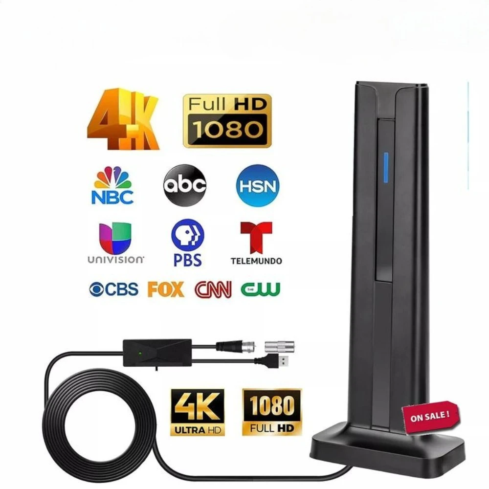 هوائي تلفزيون داخلي لجميع أجهزة التلفاز الذكية للطويلة المدى والرقمية عالية الدقة مع إشارة مكبر للصوت للقنوات المحلية يدعم 4K 1080P