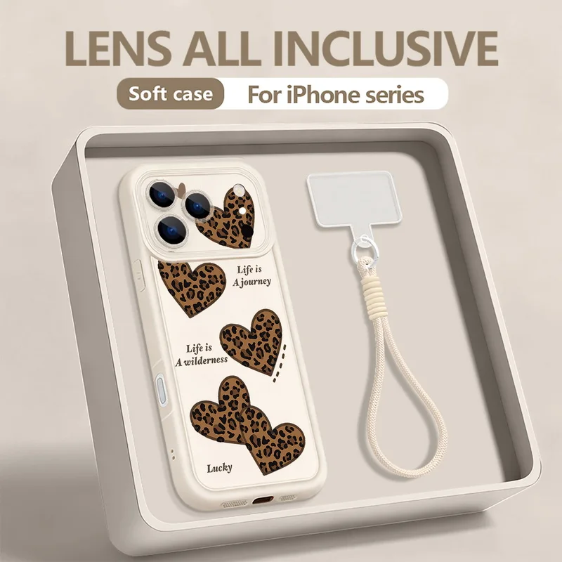 Retro Leopardenmuster Schleife Lanyard Handyhülle für iPhone 17 Pro 16 17 14 15 Pro Max 12 13 Pro Max Air 16e 11 Soft Wrist Strap Cover