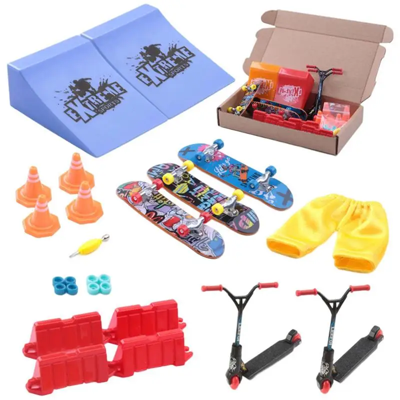 3pcs Mini Skate Boards Finger Toy Print Professional Alloy Finger Board Skateboard With 2pcs Scooter Toy Gift For Kids Adults