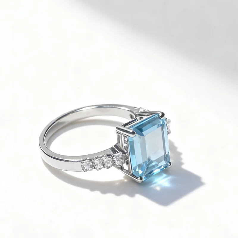 SGARIT 925 Silver Ring Natural Crystal Main Stone 6X8MM Emerald Cut Sky Blue Ring Original Wedding Fashion Jewelry