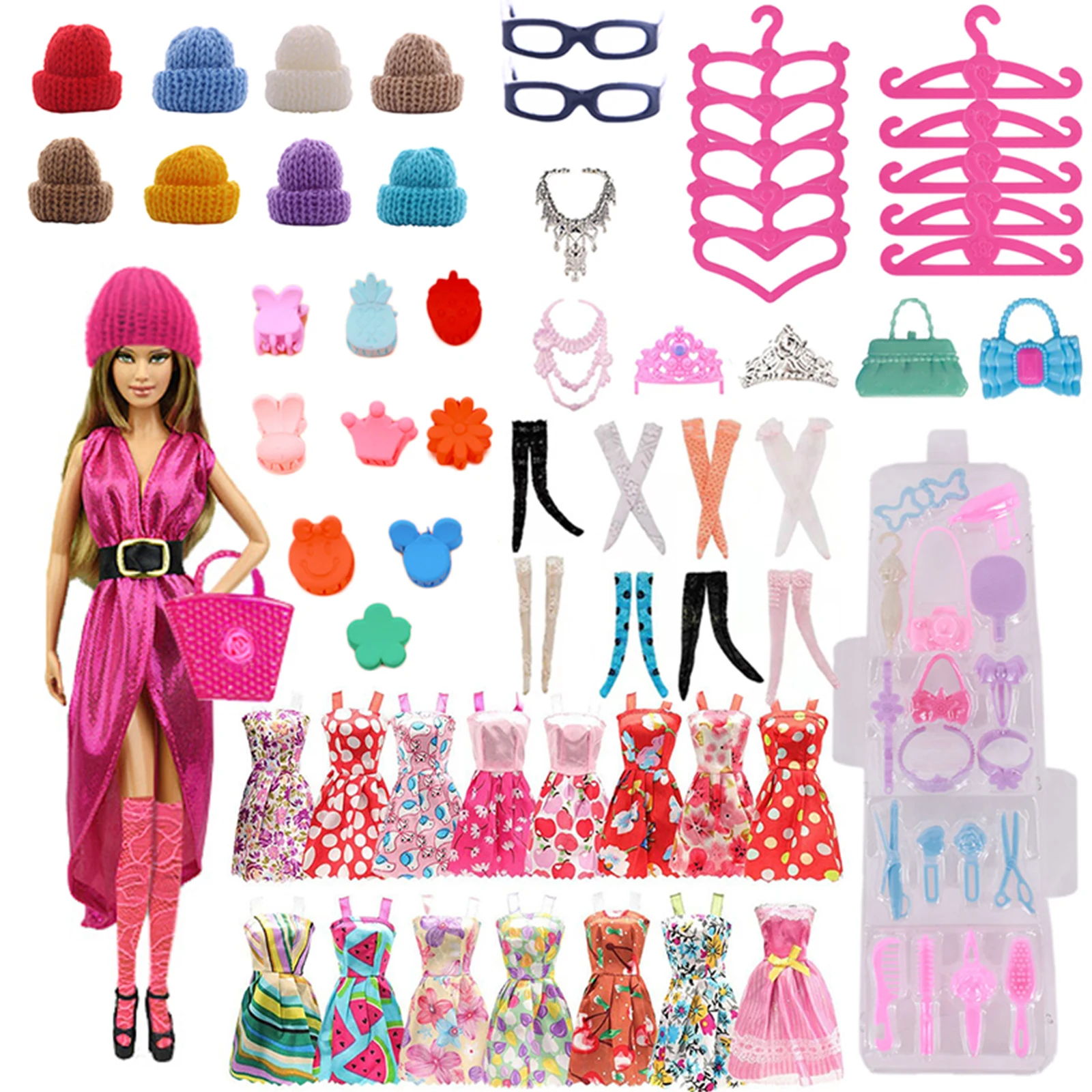 66Pcs=10*Doll Clothes+56*Doll Accessories 30cm 11.8inch Doll Multi Piece Clothing Accessory Combination,Festival Gifts Girl Toys