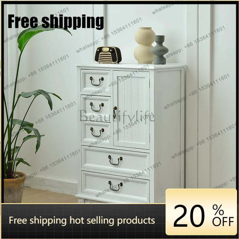 jj5 Poplar Wood 5-Drawer Cabinet Moisture-Resistant Retro Storage Unit with Smooth Gliding Drawers for Living Room/Bedroom