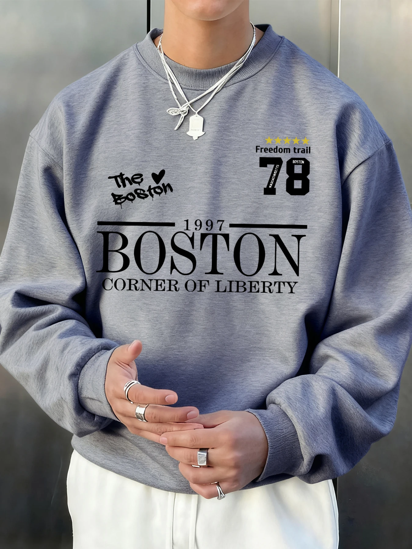 Boston Corner Of Liberty Nummer 78 Muster Herren Sweatshirt Herbst Hip Hop Pullover Lose Sweatshirts Weiche Fleece Sportbekleidung