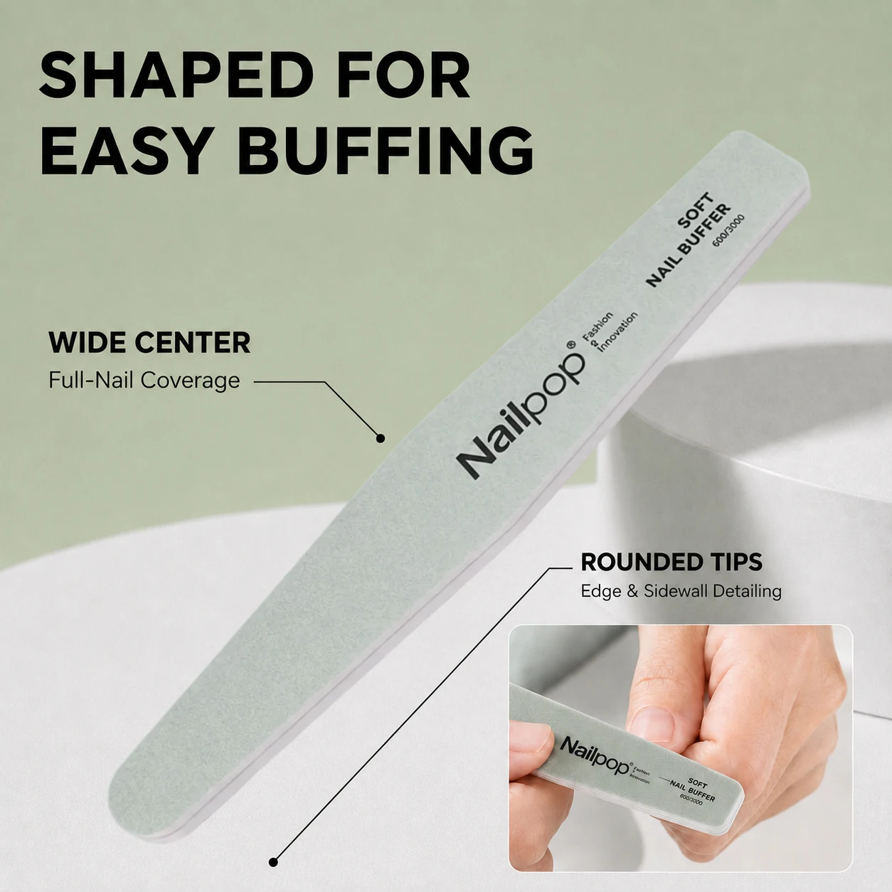 Nailpop Dual Sided 600 3000 Grit Nail Buffer Block Soft Eva Nail File Natural Nail Polishing Manicure Supplies For Smoothing