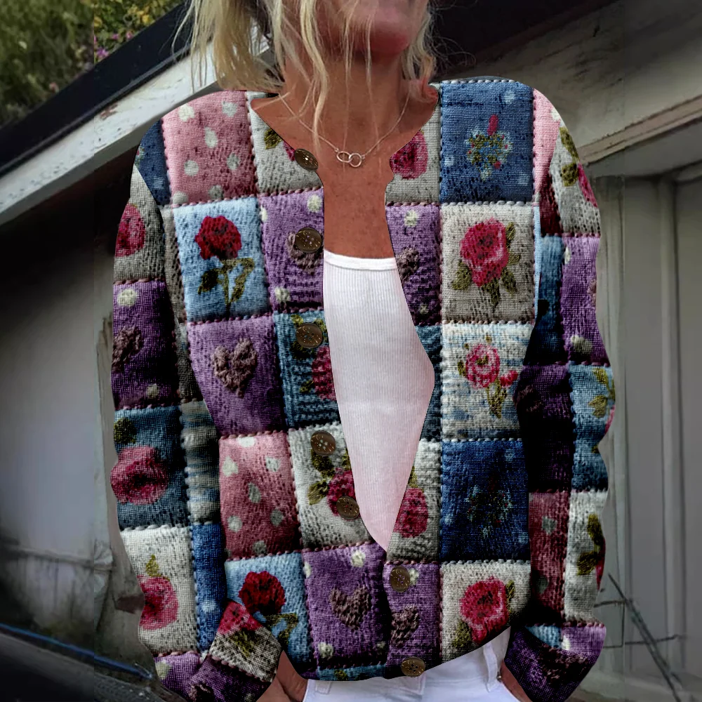 

Autumn Winter Knitted plaid floral Cardigan Casual Sweater Streetwear Women Sweaters Knit Top Cool Jumpers Fashion