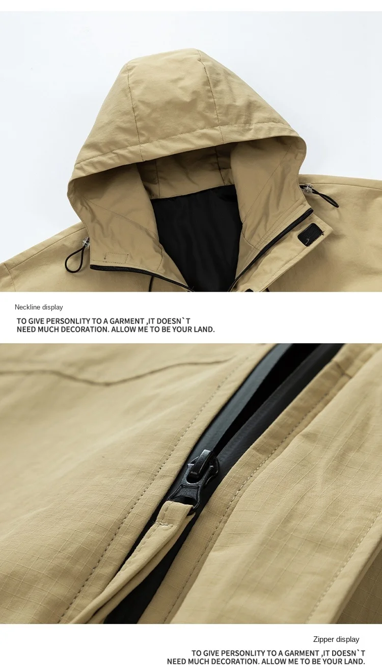 Autumn Men's Windbreaker Casual Fashion Outdoor Hiking Camping Fishing Waterproof Hooded Coat Harajuku Street Men's Jacket