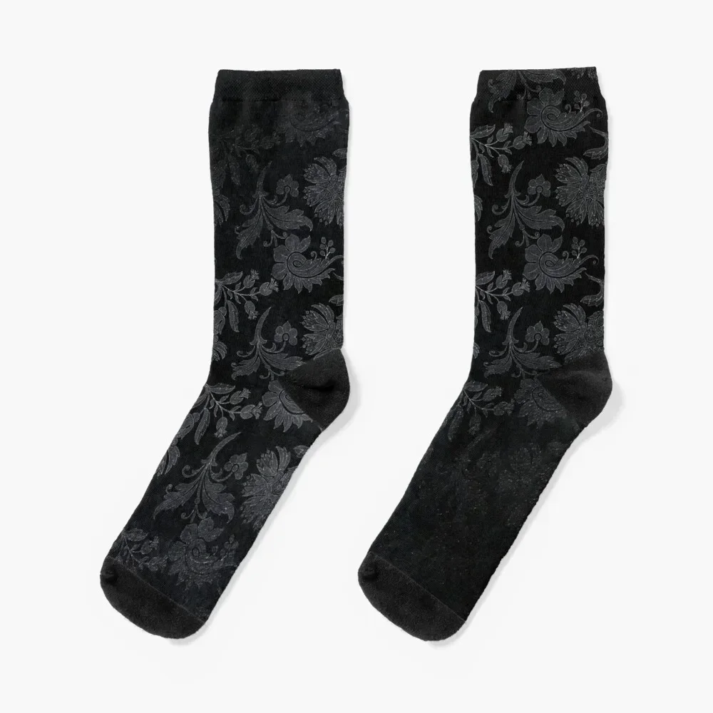 Black And Silver Vintage Damask Socks hip hop designer brand Lots new in's Girl'S Socks Men's