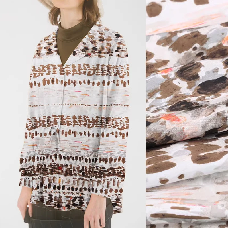 

112*93 см 97 г/м живописный принт коричневый драпион шелковая ткань для летнего весеннего костюма платье куртка DIY швейный материал C050