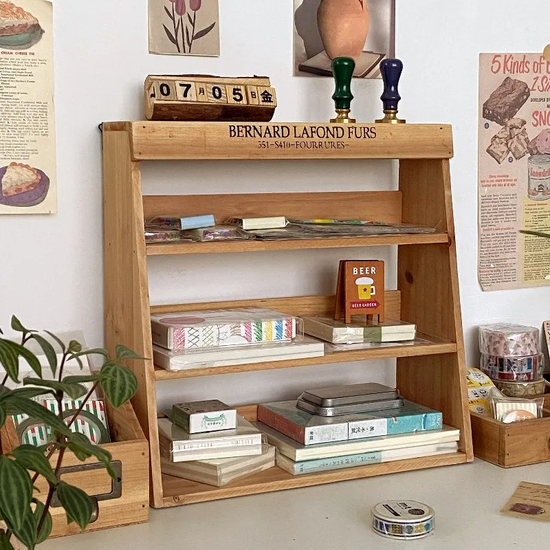 

Стеллаж для канцелярских принадлежностей из дерева яжи, многоуровневый настольный органайзер, подставка для товаров в деревенском книжном магазине, деревянная настольная коробка для хранения