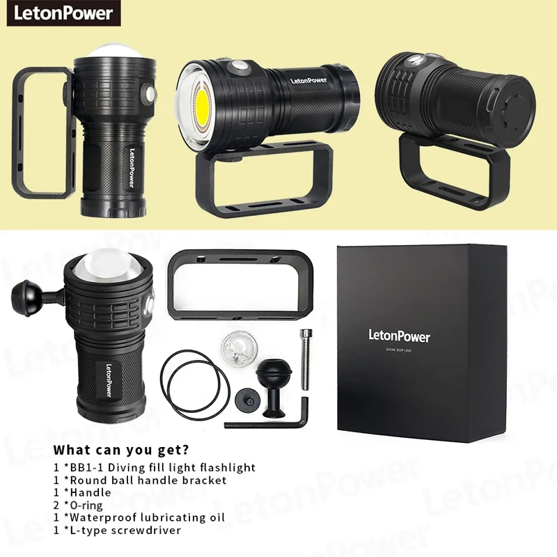 LetonPower Underwater Photography Light Highlight 12000Lumens COB Lamp LED Diving Flashlight 100M Waterproof Video Torch