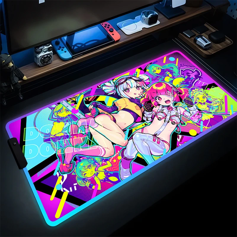 Mouse Pad Gamer RGB PC Computer Muse Dash Kawaii Desktop Mat LED Luminous Keyboard Pad Anime Gaming Accessories Mousepad Carpet