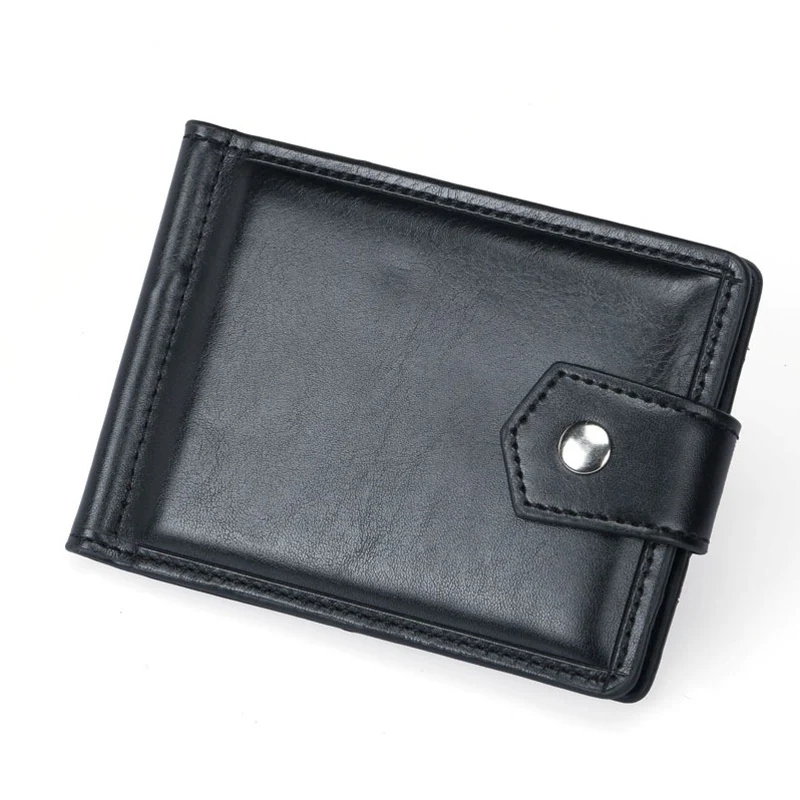 New Small Men\'s Leather Wallet With Coin Pocket Money Clip 5 Credit Card Slots A Metal Clamp ID Cash Holder Purse For Male
