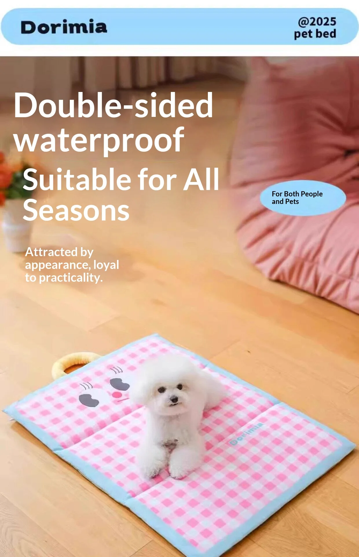 Portable Foldable Cute Plaid Pet Summer Cooling Pad Waterproof Machine Washable Four Season Sleeping Mat For Small Medium Dogs