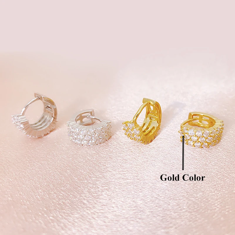 Ewya funkelnde echte 3-reihige volle Moissan ite Creolen für Frauen edlen Schmuck s925 Silber Diamant kleine Ohr schnalle Ohrring Geschenk