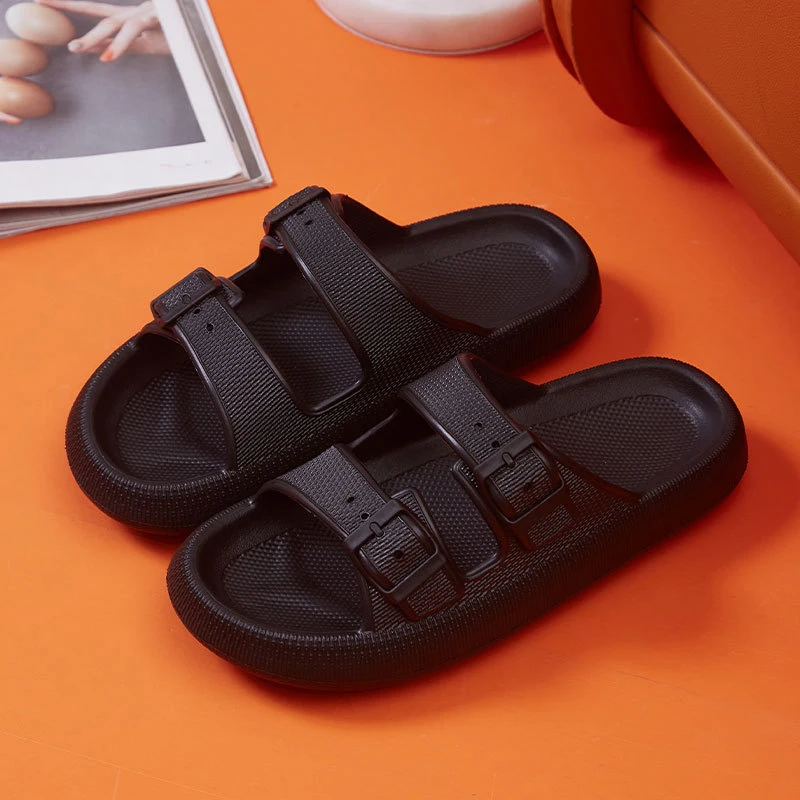 Mode Schnalle Dicke Plattform Hausschuhe Frauen Hause Weiche Sohle eva Wolke Rutschen Sandalen Frau 2025, Sommer Nicht Slip Strand Flip-Flops