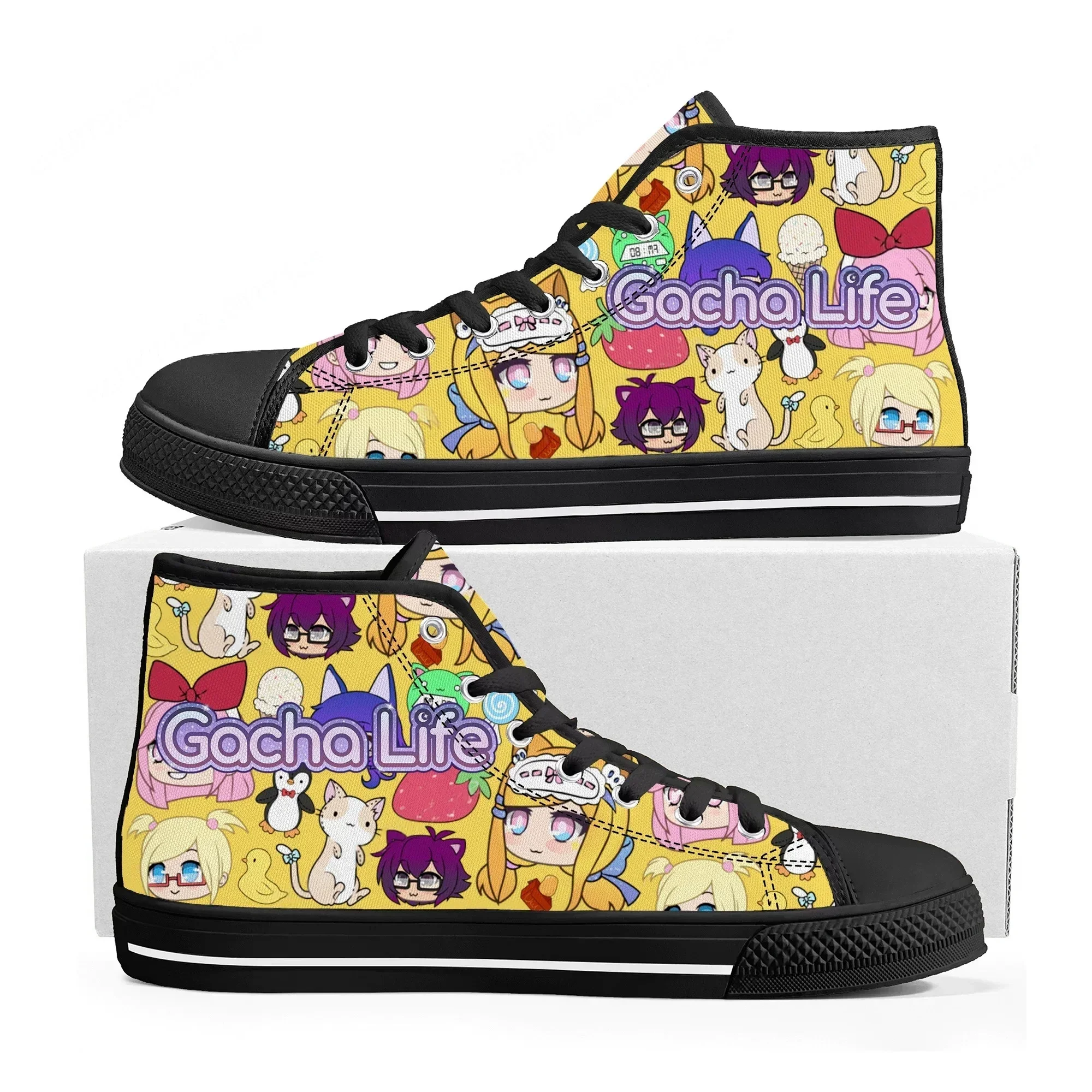 

Gacha Life High Top Sneakers Hot Cartoon Game Mens Womens Teenager Fashion High Quality Canvas Sneaker Custom Built Couple Shoes