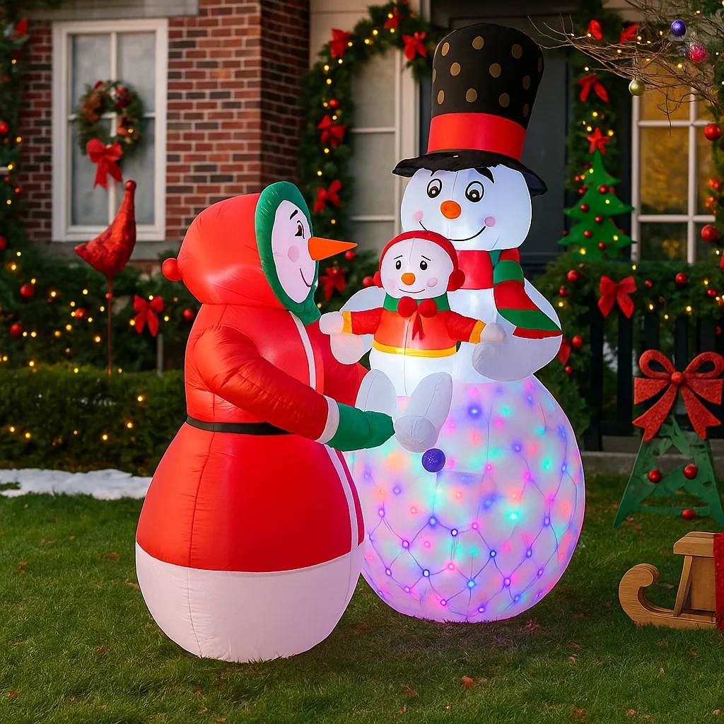 

1.8M/5.9FT Inflatable Snowman Family Sleigh Christmas Tree Lights LED Home Decorations Toys Yard Xmas Holiday Ornaments Supplies