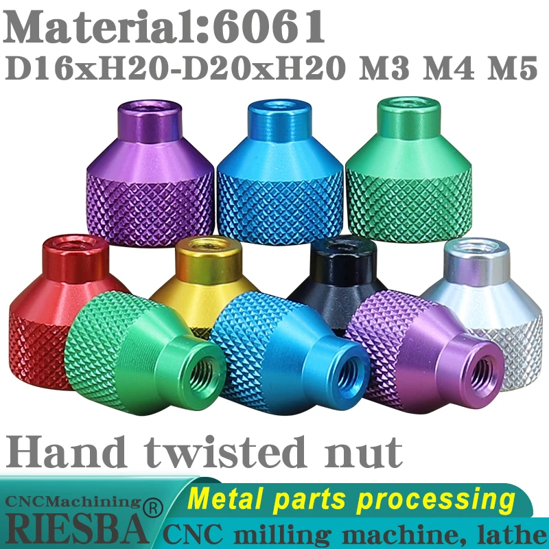 

1pcs Twisted Roller Flower Thumb Nut Aluminum Alloy Handle Knob Step with Side Hole Nut Silver/Black/Red D16XH20mm M3 M4 M5