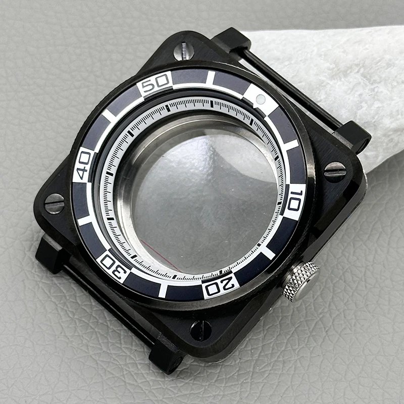Mod 42mm Schwarzes Quadratisches Piloten-Cockpit-Gehäuse mit Transparenter Rückseite Passend für NH34 NH35 NH38 NH36 4R 7S Uhrwerk Saphirglas Uhrengehäuse-Teil – Detail 15