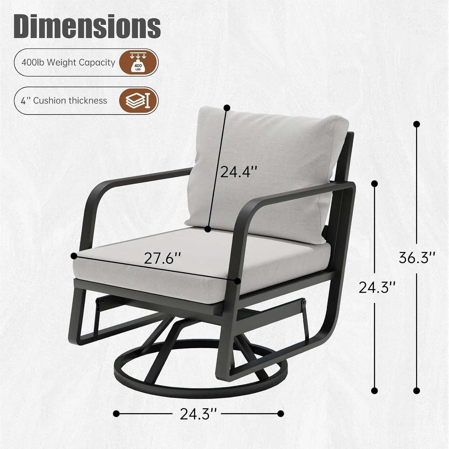 Swivel Rocker Patio Chair Aluminum 360° Rotation Rust-Resistant Cushioned Outdoor Backyard Deck Porch, Customized