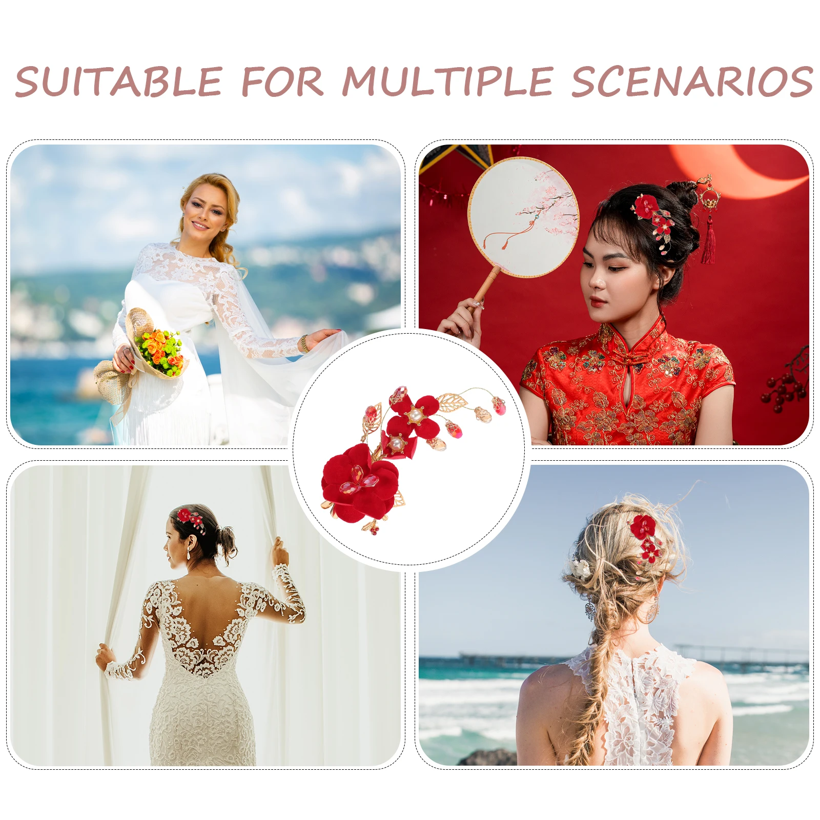 

2Pcs Red Bow Hairpin Bridal Rhinestone Flower Clips Barrettes Metal Wedding Accessories Bridesmaids Prom Hair Pieces