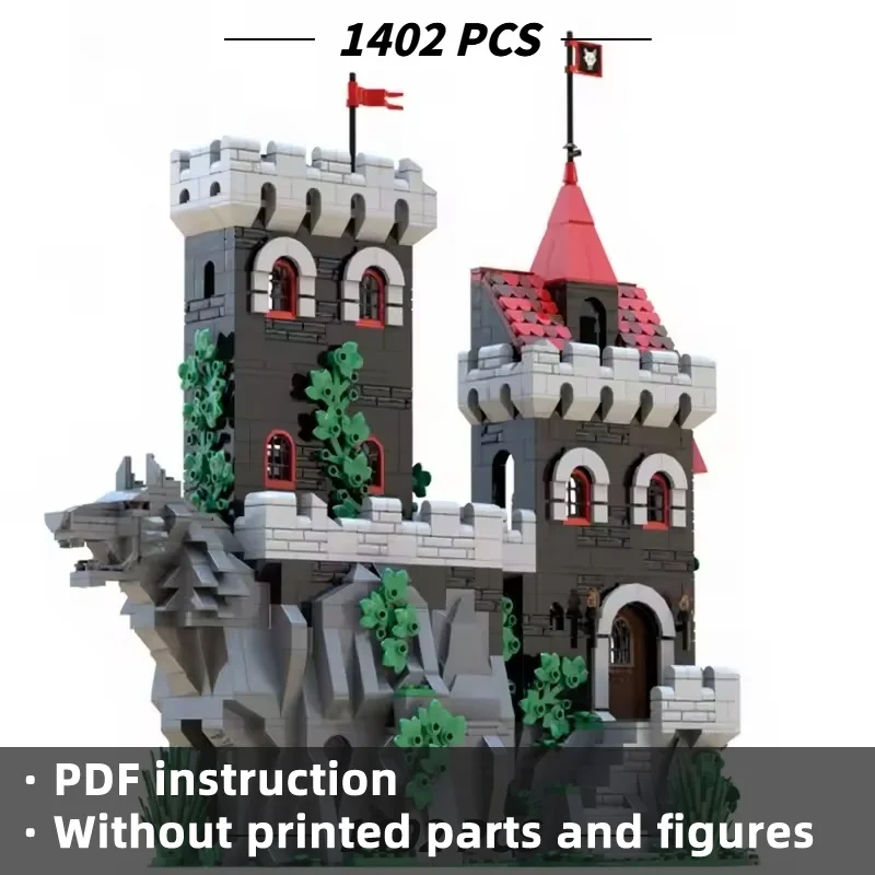 1402PCS MOC European Medieval Castle Model Building Bricks, Ancient Fortress Howling Rock Architecture Collectible Display