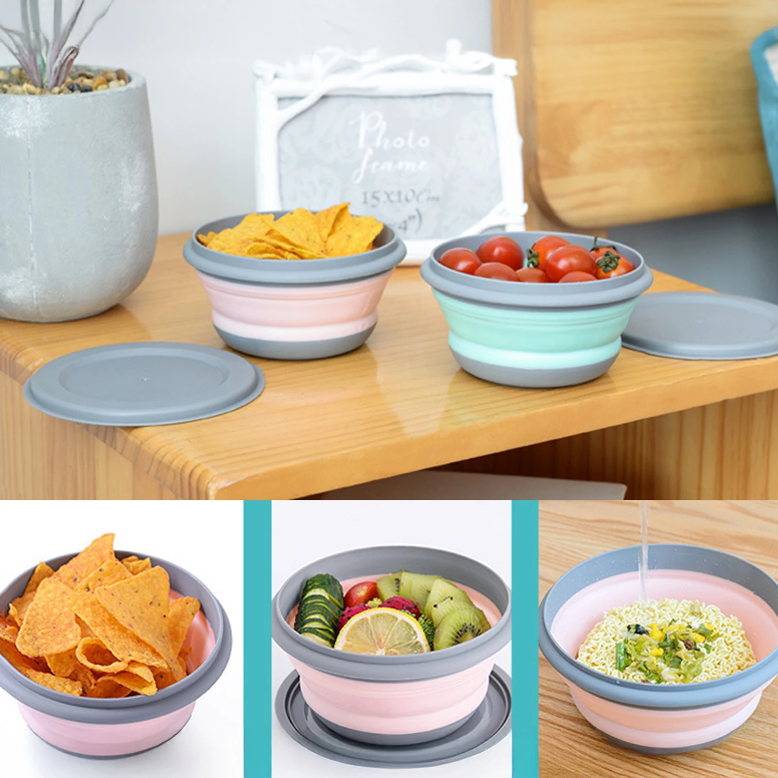 

Portable Compression Folding Bowl Set Outdoor Camping Picnic BBQ Anti Drop Tpr Lunch Box Student School Lunch Box Kitchenwares