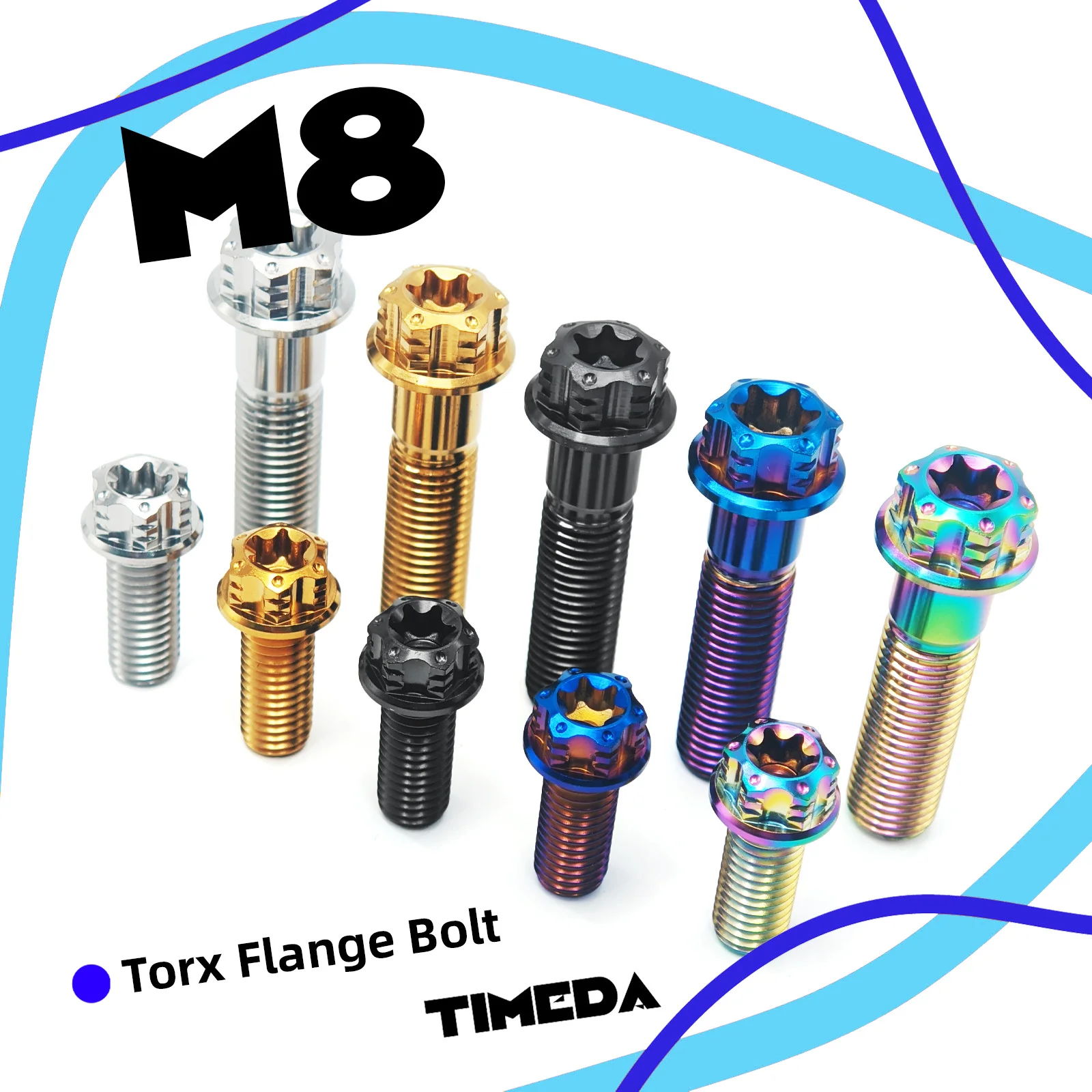 M8 Titanium Spline Flange Bolts Pitch 1.25 GR5 Ti-6Al-4V for Motorcycle MTB Bicycle Caliper E-Bike Lightweight Rustproof
