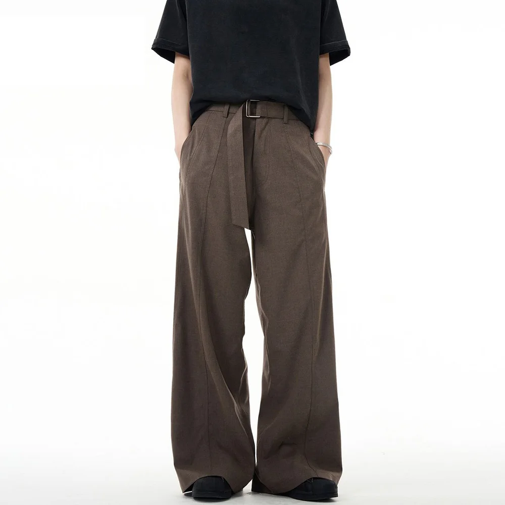 

Mens Trousers Plain British Belt Casual Pants Streetwear Fashion Simple Youth Solid Color Wide Leg Pants Men'S Clothing 2025 New