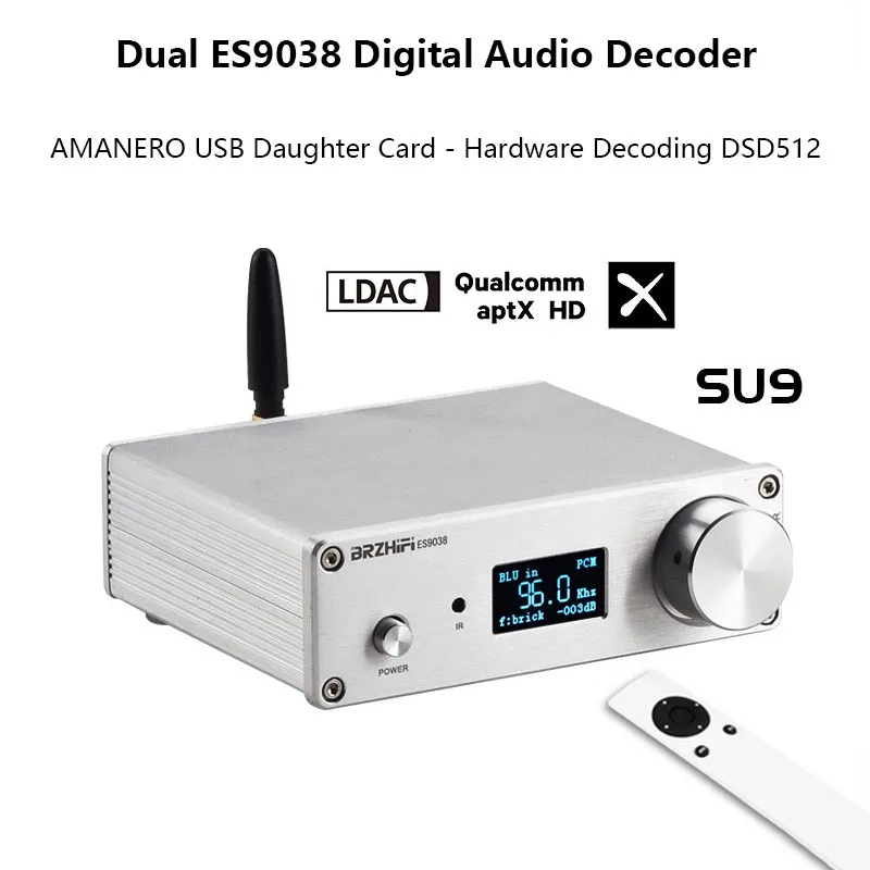 Digital Audio Decoder Dual ES9038Q2M DAC DSD512 Decoding Bluetooth 5.0 LDAC APTX Format HIFI Decoder AMANERO USB Daughter Card