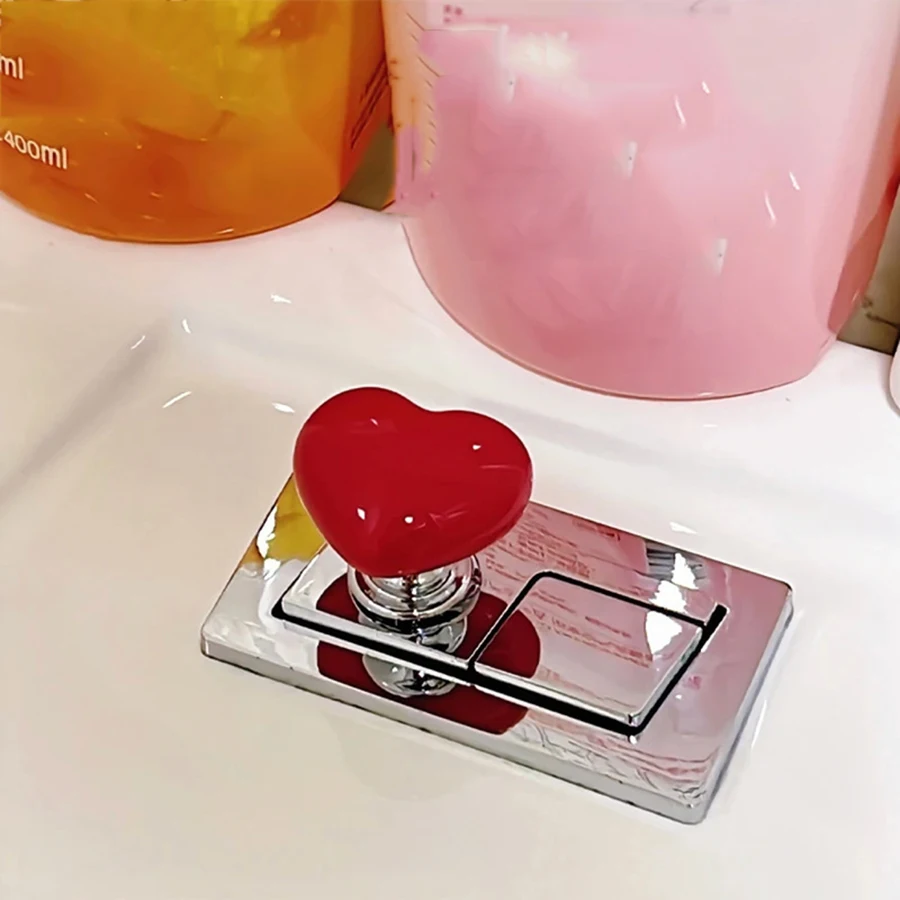 white Toilet press button, love heart shaped accessory, long manicure special universal flush switch, extended toilet, bathroom