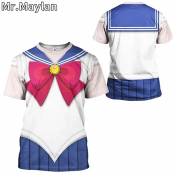 세일러 문 코스프레 티셔츠, 3D 카와이 애니메이션 티셔츠, 여성 하라주쿠 캐주얼 스트리트웨어, 힙합 O-넥 티셔츠, 소녀 의류