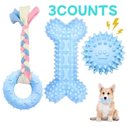 3 Pack Puppy Chew Toys for Teething, Puppy Toys Small Dog Soft Rubber Cleaning Teeth Outdoor Interactive Pet Toy Set Durable Rop