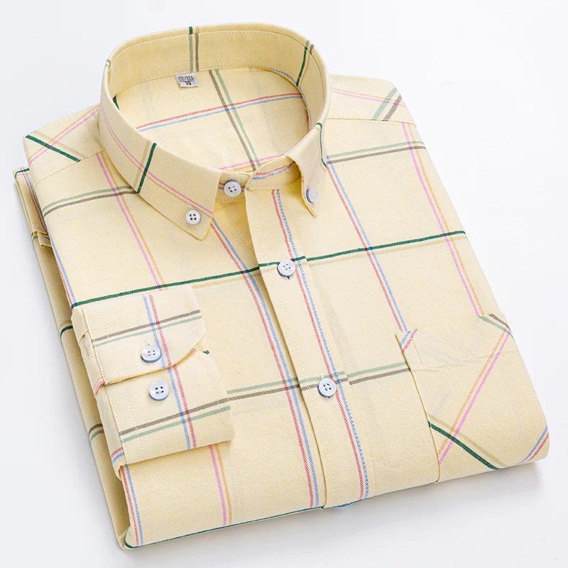 New Men's Social Shirts Plaid Stripe Fashion For Male Shirt Long Sleeve Cotton Oxford Casual Man Shirt Single Size 4XL 3XL 2XL